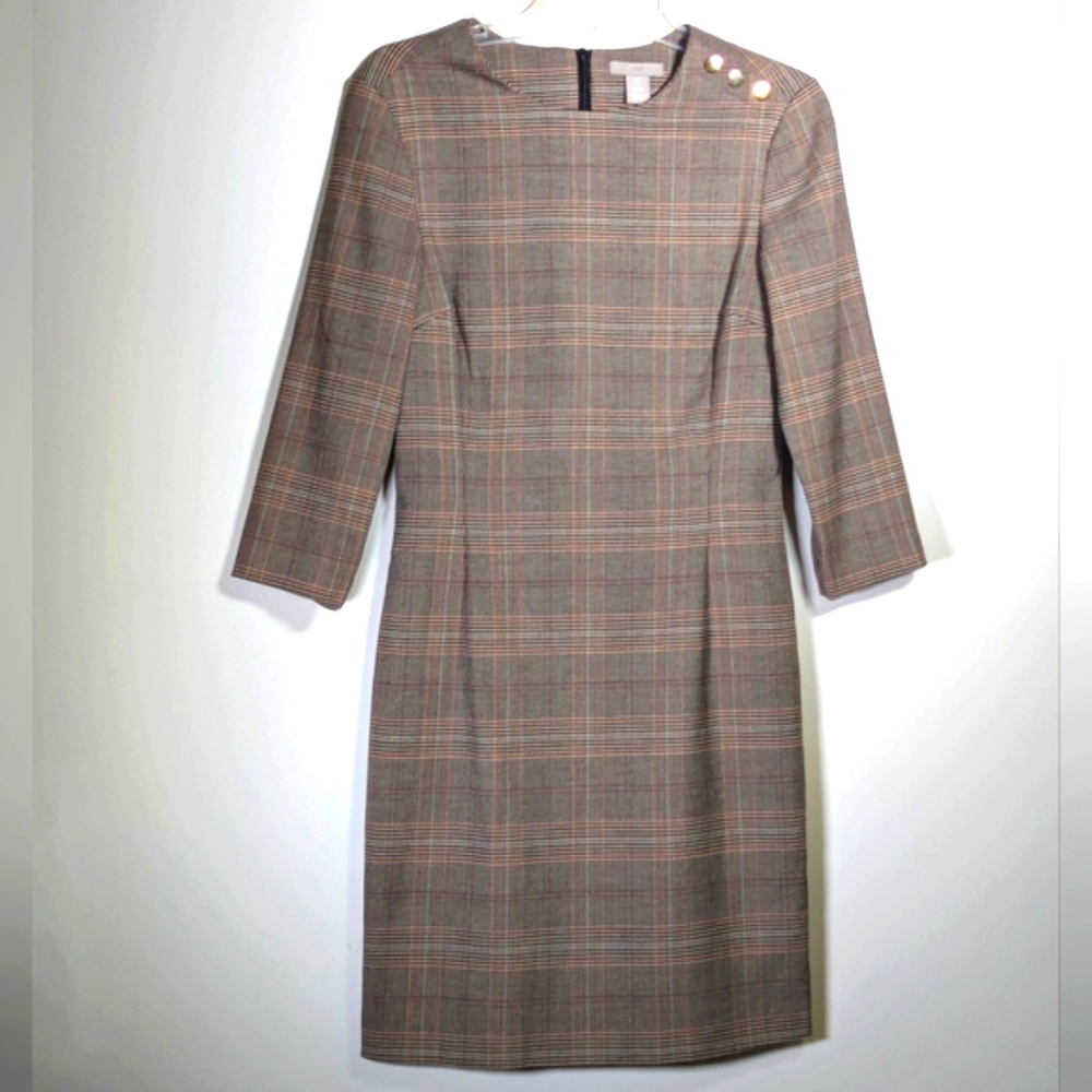 H&M Brown Plaid Fitted Dress Size 6 - Picture 2 of 9